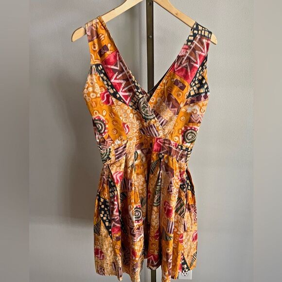 Vintage MODA Intl 90s Mini Dress Abstract Print India Cotton Button Front - Picture 2 of 12